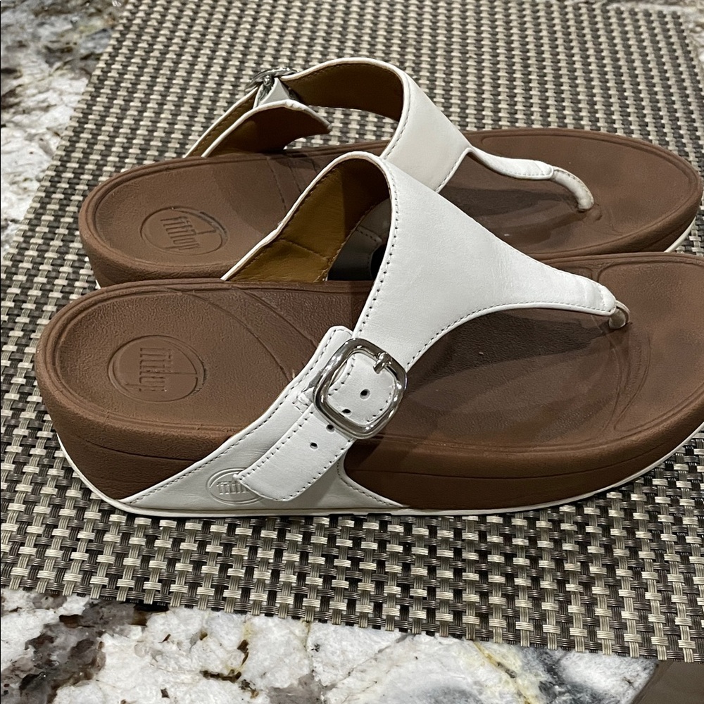 Women’s off white  colored Thong Sandals with Silver Buckle